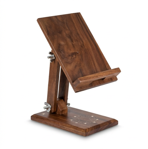 Adjustable wooden stand embedded with brass
