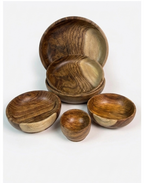 Handcrafted Pure Sheesham Wooden Bowl Set (5 Pieces) – Premium Natural Grain Serving & Decor Bowls