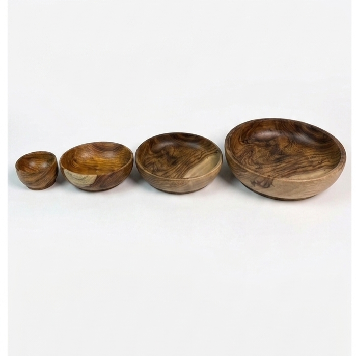 Handcrafted Pure Sheesham Wooden Bowl Set (5 Pieces) – Premium Natural Grain Serving & Decor Bowls