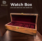DIVINE Handmade Exotic Wood 5-Slot Watch Box - Rich Crimson Velvet Interior