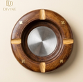 Handcrafted Wooden Ashtray with Brass Inlay