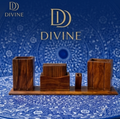 DIVINE Handcrafted Solid Sheesham Wood Desk Organizer Set