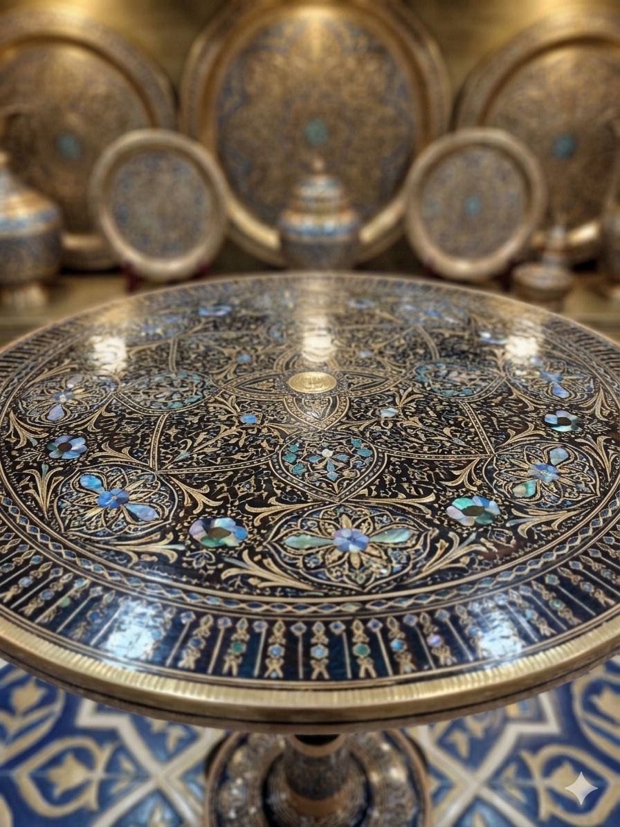 19 inch hand crafted nakshi work wooden portable table