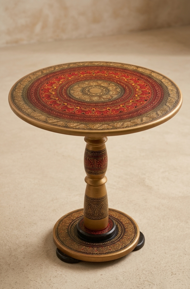 19 inch hand crafted nakshi work wooden portable table
