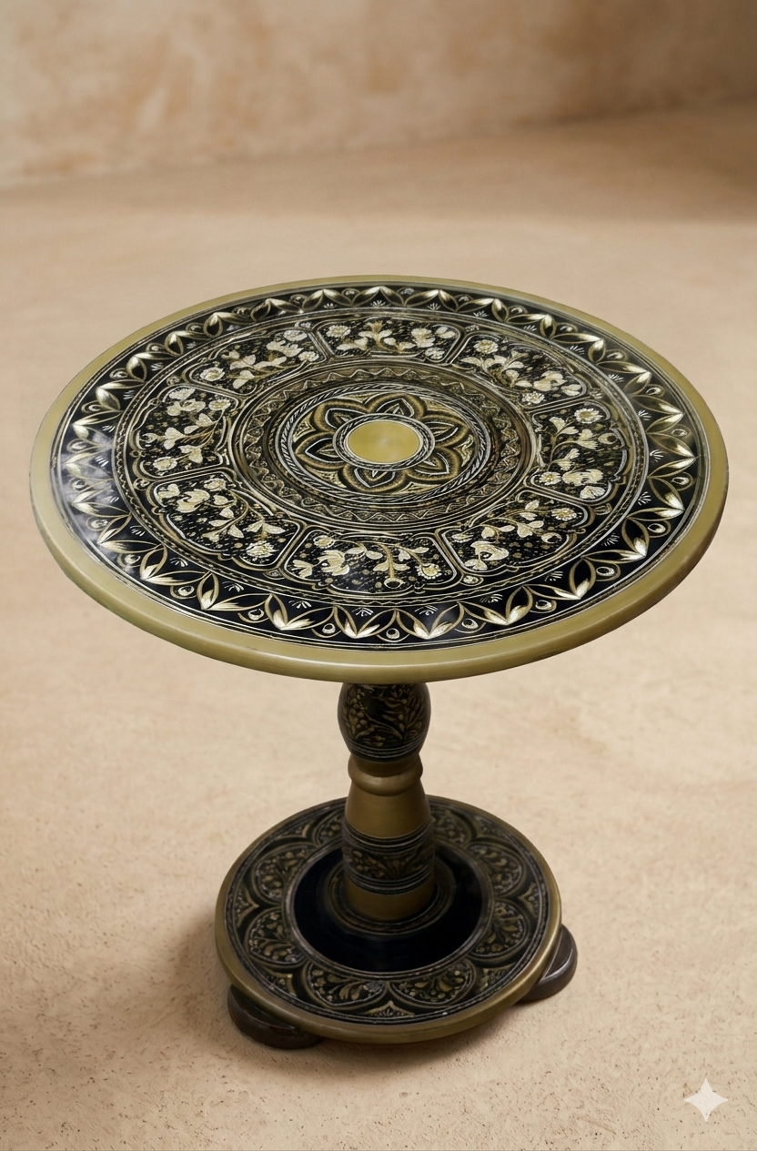 19 inch hand crafted nakshi work wooden portable table