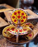 Hand-Painted Wooden Coaster Set with Holder (6-Piece)