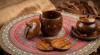 Handcrafted Apple-Shaped Wooden Tableware & Brass Hand Coaster Set