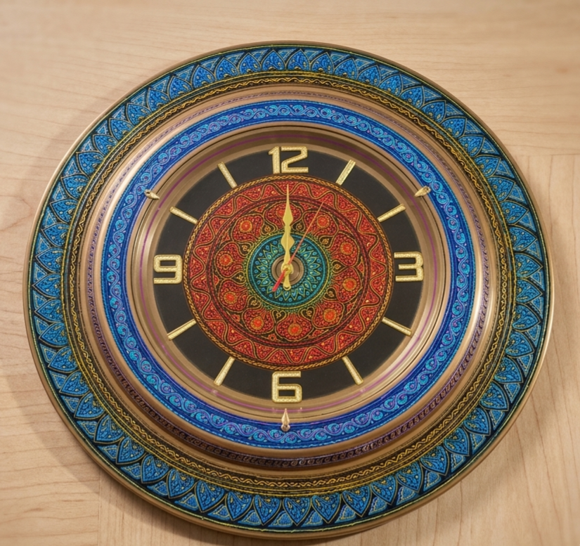 Elegant Mandala Wooden Wall Clock – Handmade Lacquer Art Decor