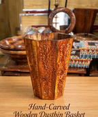 Luxury Carved Wood Trash Can Artisanal Home & Office Waste Paper Basket