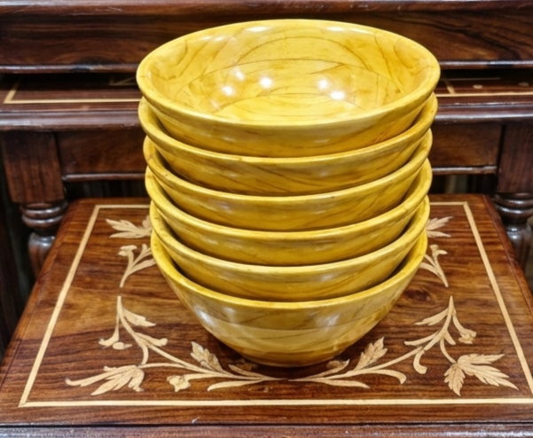 Premium Handcrafted Wooden Bowl Set 7-Piece Nesting Salad & Serving Bowls