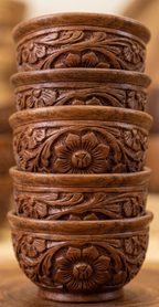 Hand-Carved Wooden Soup & Snack Bowls – 7-Piece Premium Carved Cup Set