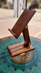 Adjustable wooden stand embedded with brass