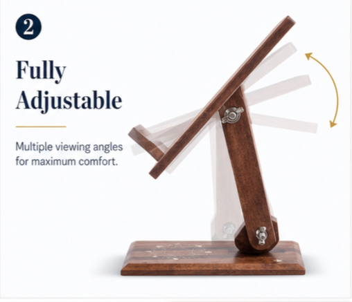 Adjustable wooden stand embedded with brass
