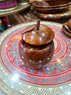 Handcrafted Apple-Shaped Wooden Tableware & Brass Hand Coaster Set