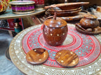Handcrafted Apple-Shaped Wooden Tableware & Brass Hand Coaster Set