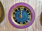 Arabesque Hand-Carved Wooden Wall Clock with Purple & Gold Accents
