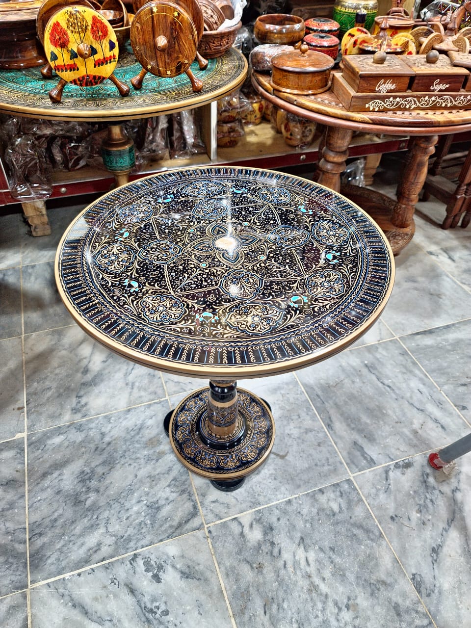 19 inch hand crafted nakshi work wooden portable table