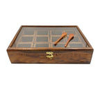 Premium Hand-Carved Wooden Spice Box with 12 Compartments