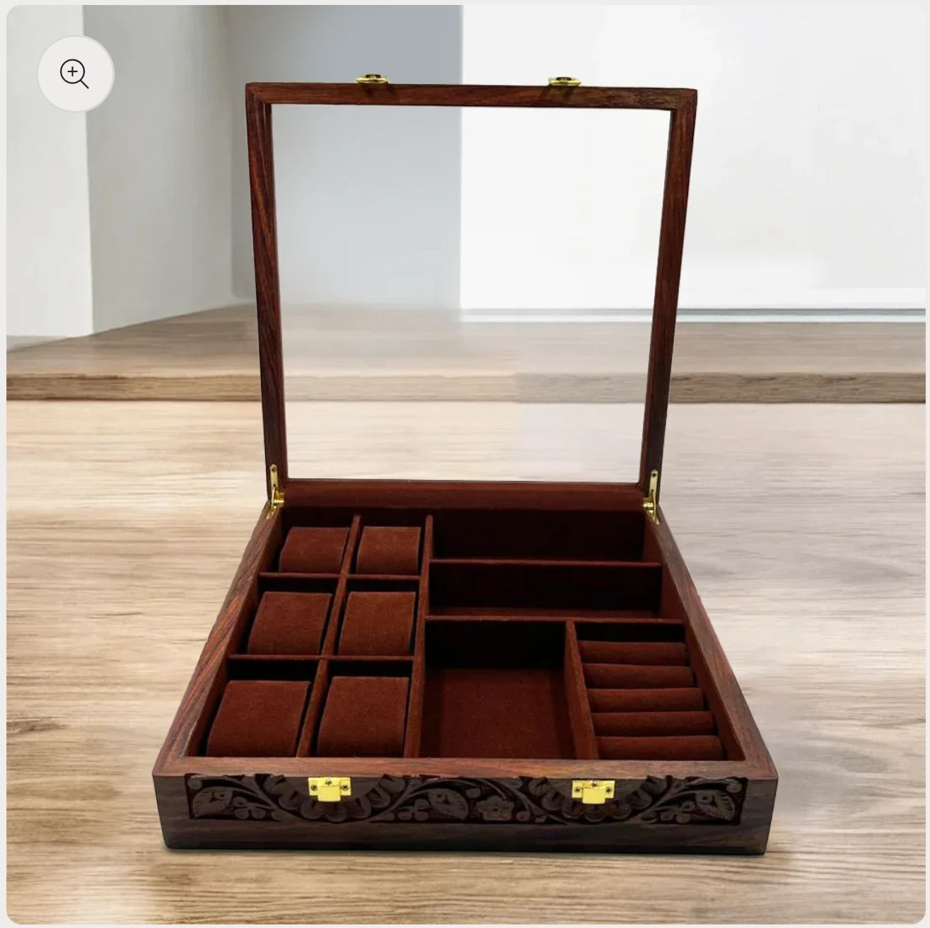 Premium Hand-Carved Wooden Watch Box & Jewelry Organizer