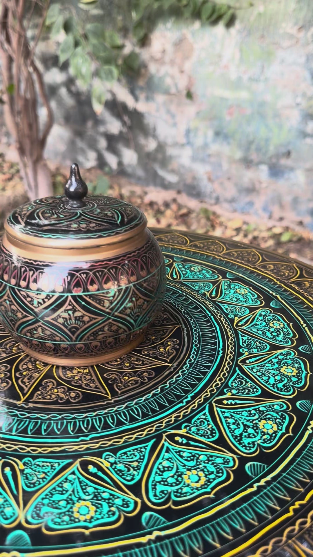 Handcrafted Naqshi Wooden Pot with Lid