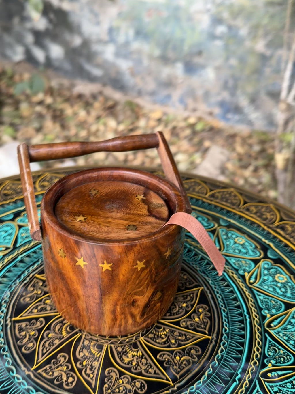 Handcrafted Wooden Jar-Style Coaster Set – 5 Piece Disc Collection