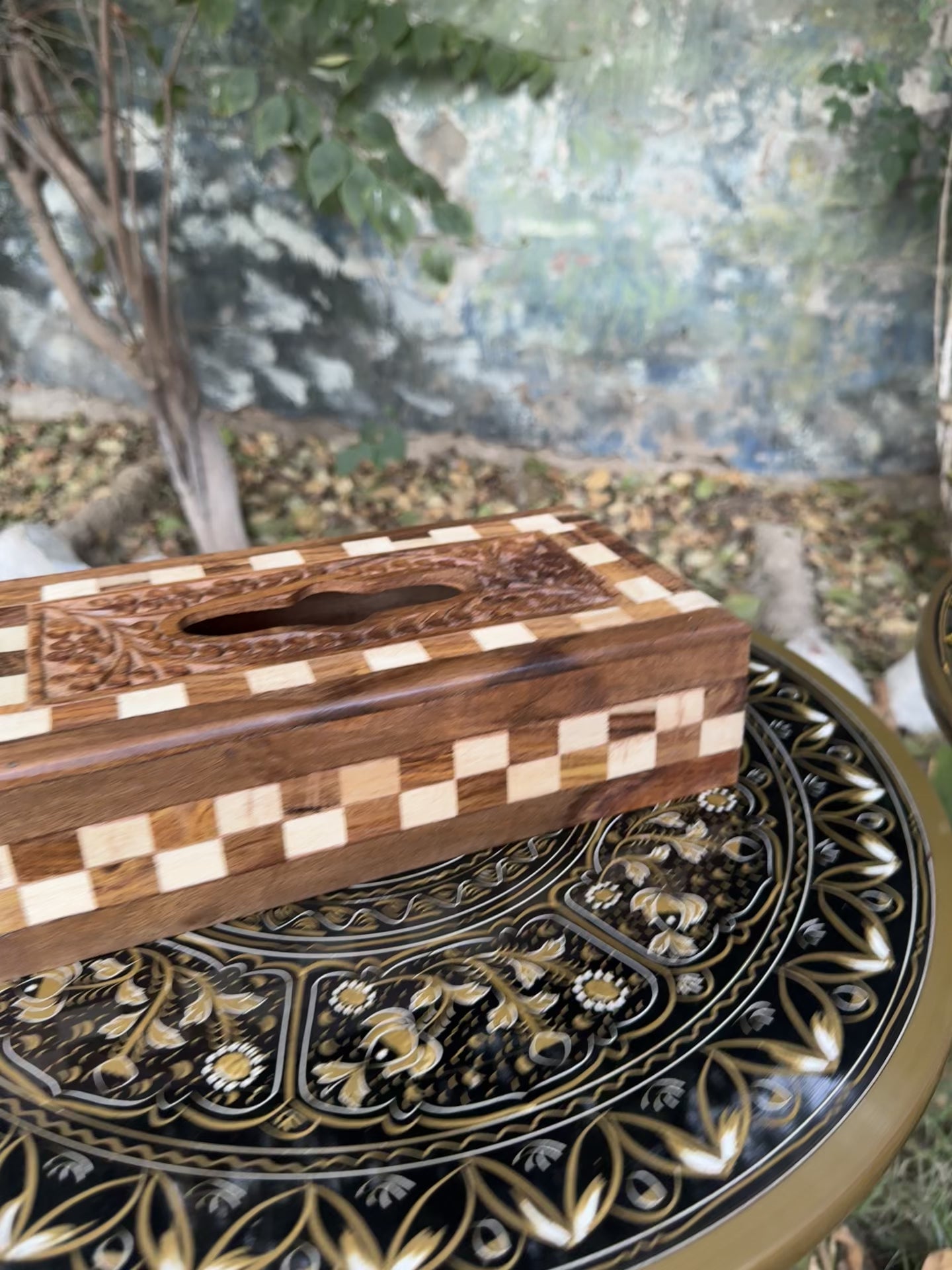 Handcrafted Tokri-Style Wooden Tissue Box