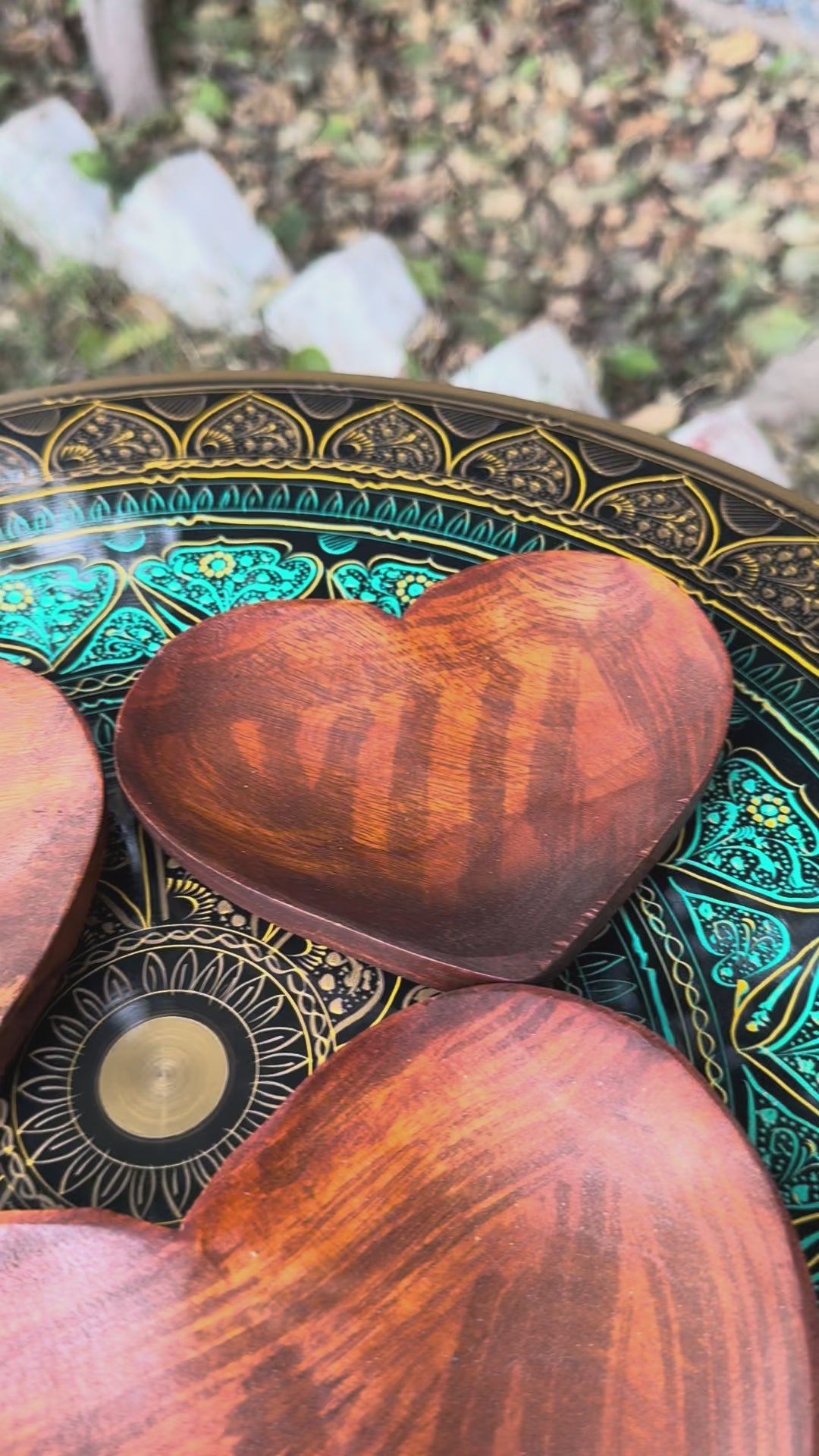 Handcrafted Triple-Heart Wooden Dry Fruit & Snack Tray