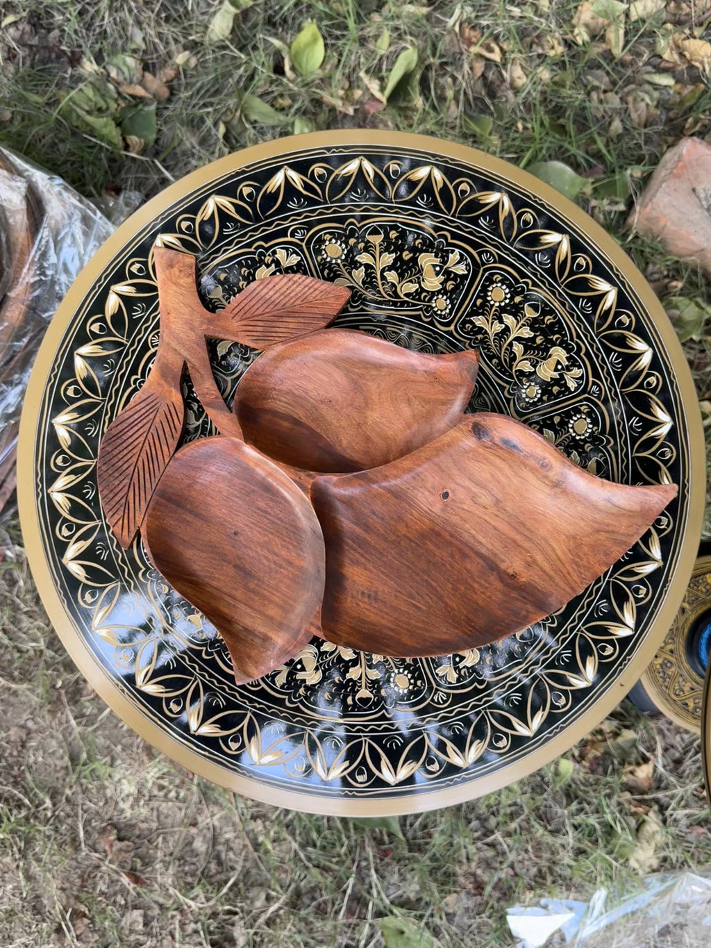 Handcrafted Leaf Wooden Dry Fruit & Snack Platter