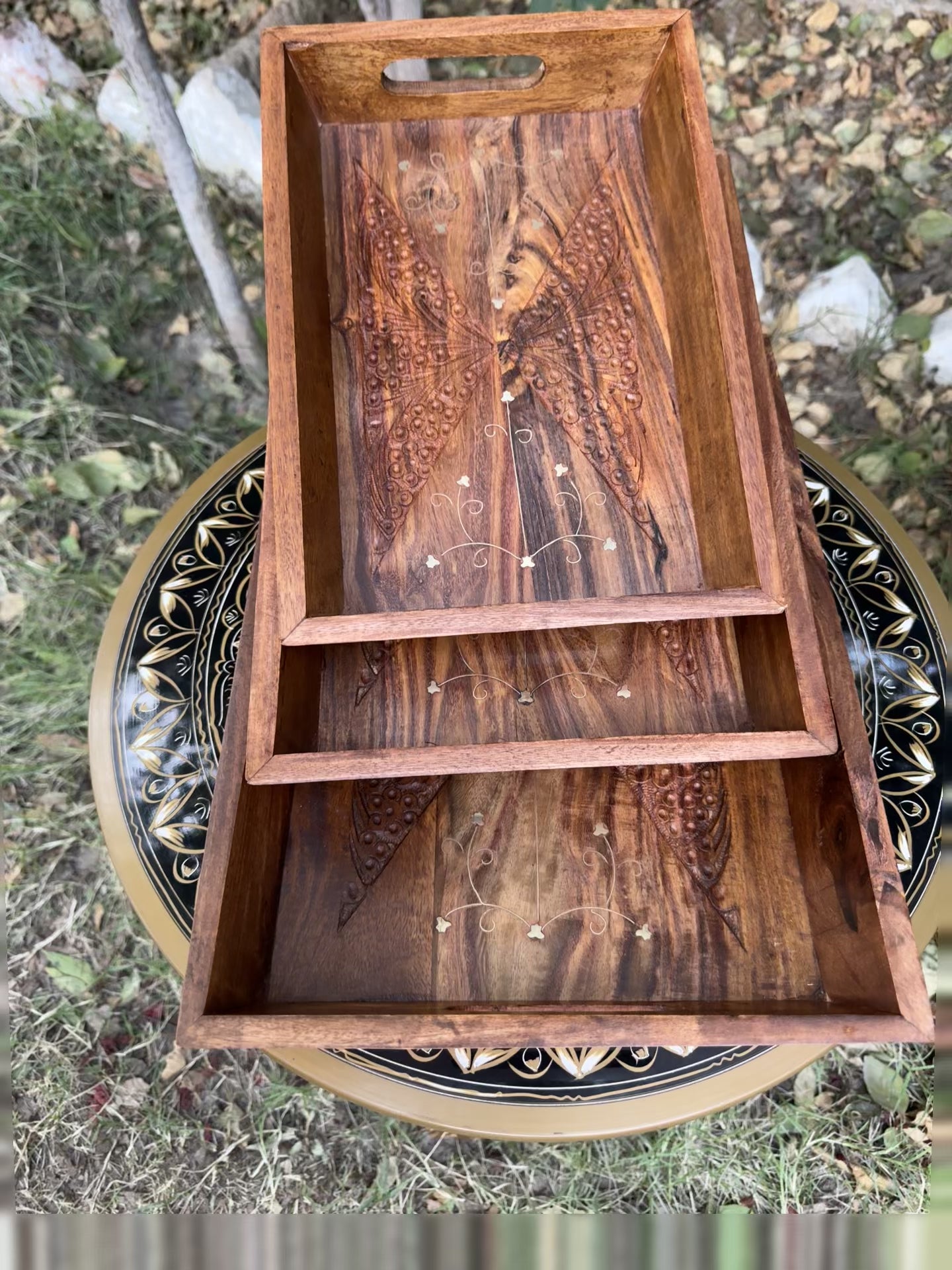Set of 3 Handcrafted Wooden Serving Trays