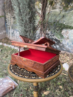 Premium Wooden Quran Box with Integrated Rehal Stand & Red Velvet Lining