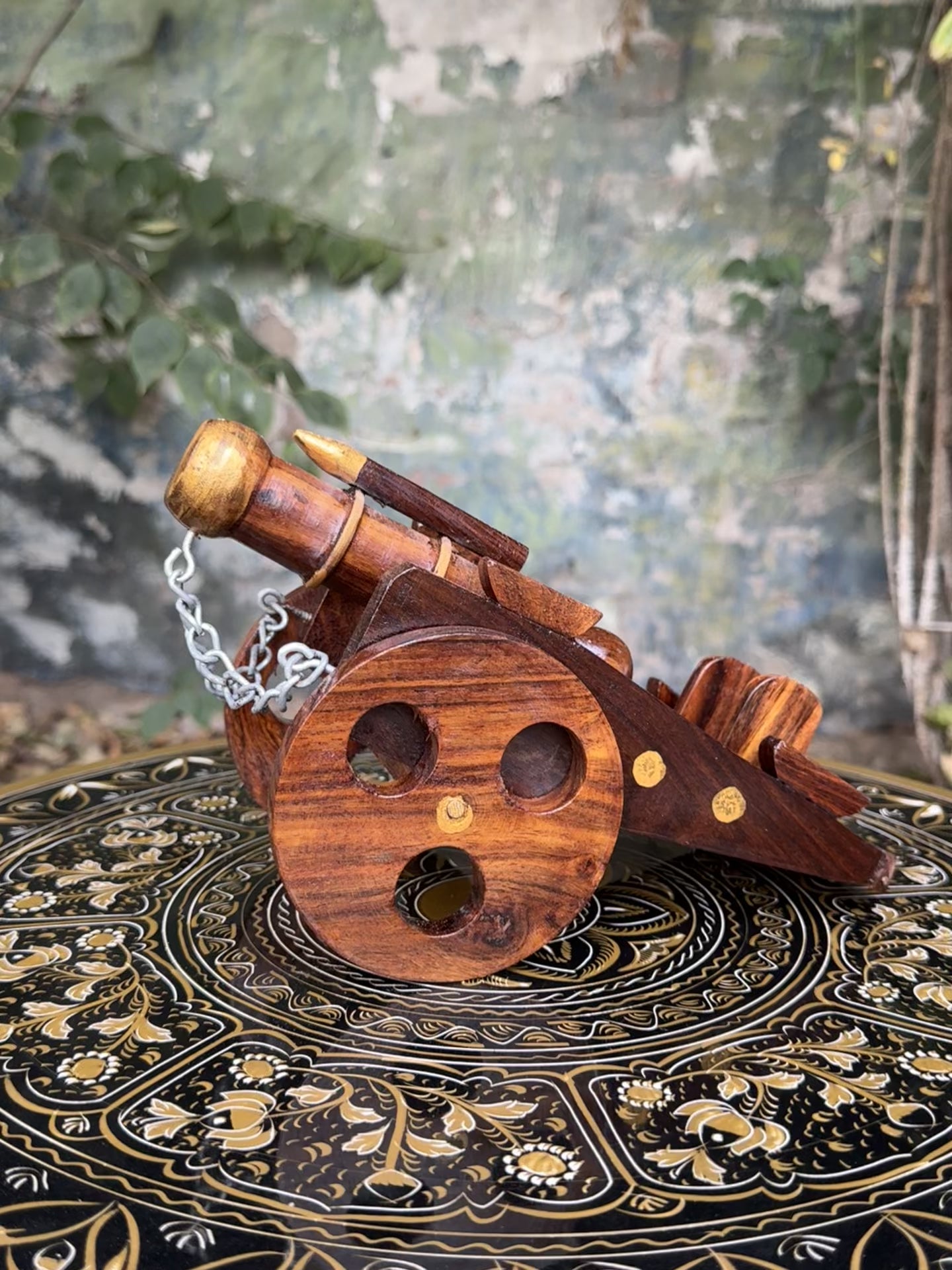 Handcrafted Royal Wooden Cannon Sculpture