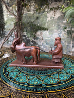 Handcrafted Wooden "Rural Solitude" Buffalo & Man Sculpture