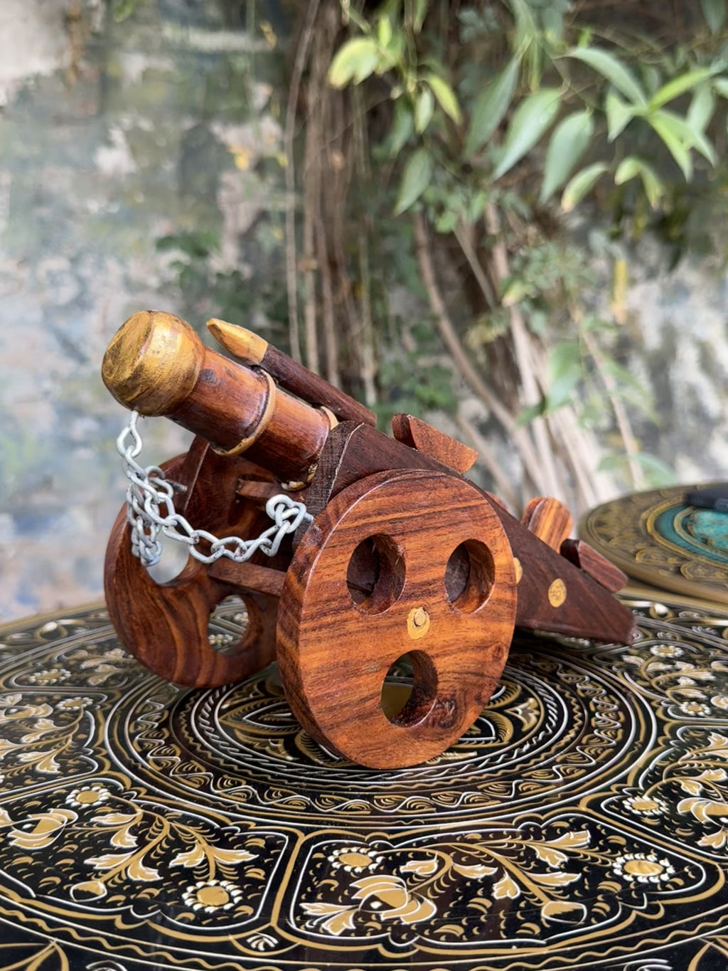 Handcrafted Royal Wooden Cannon Sculpture