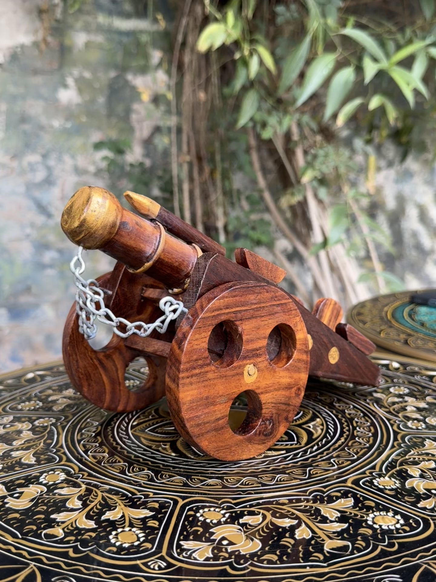 Handcrafted Royal Wooden Cannon Sculpture