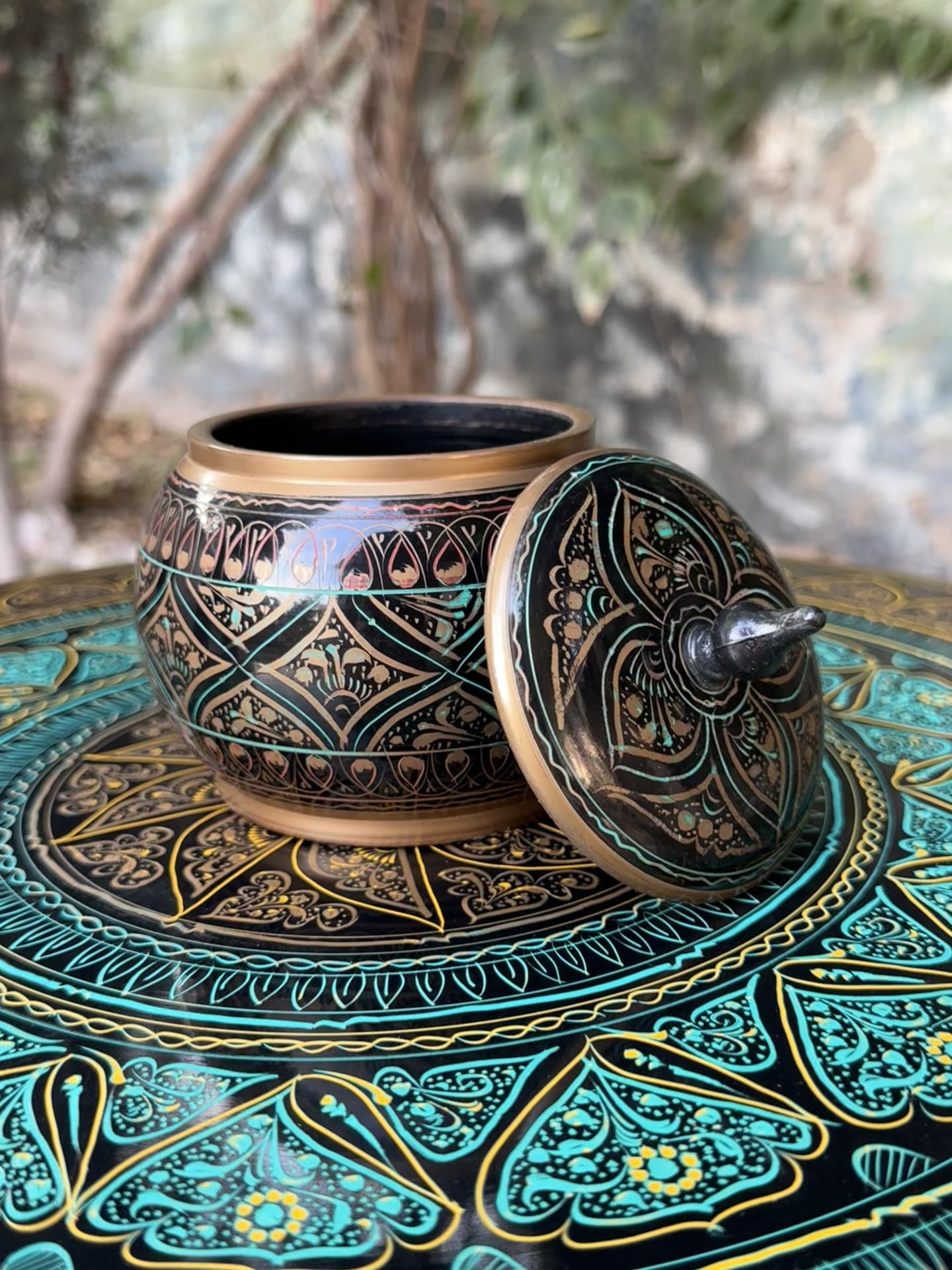 Handcrafted Naqshi Wooden Pot with Lid