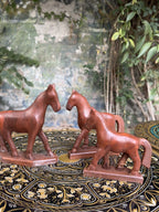 Handcrafted Royal Wooden Horse Sculptures – Set of 3