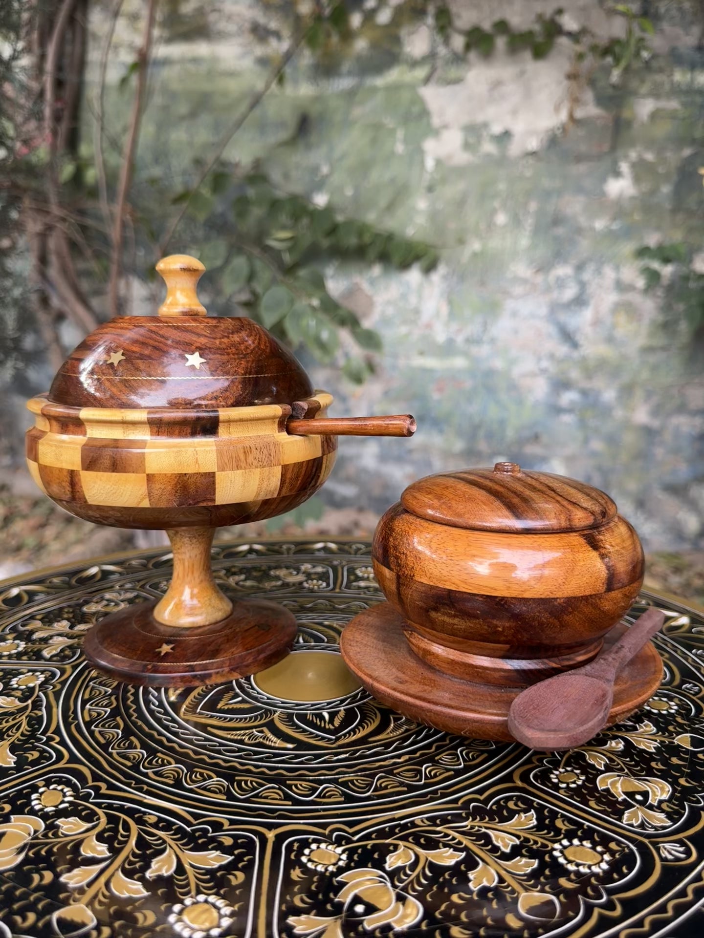 Premium Export-Quality Wooden Tokri Sugar Pot