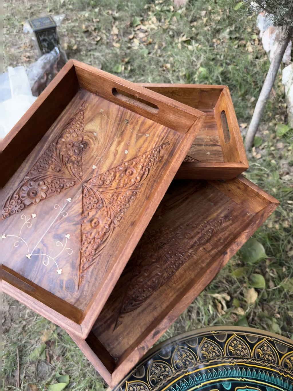 Set of 3 Handcrafted Wooden Serving Trays