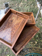 Set of 3 Handcrafted Wooden Serving Trays