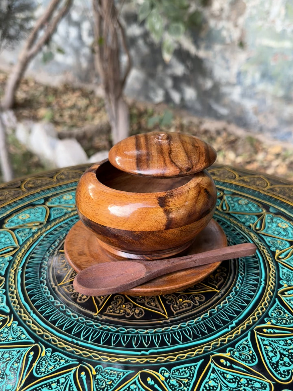 Handcrafted Wooden Sugar Pot Set