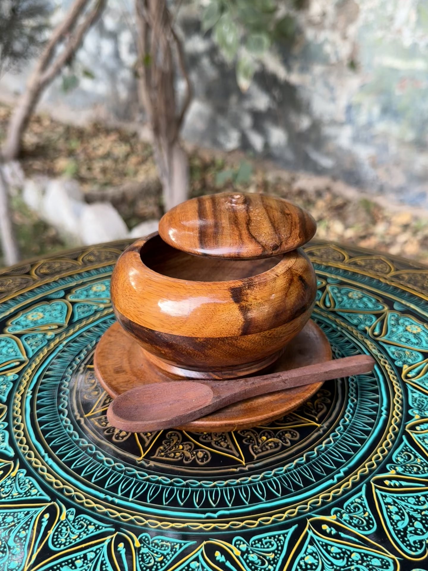 Handcrafted Wooden Sugar Pot Set