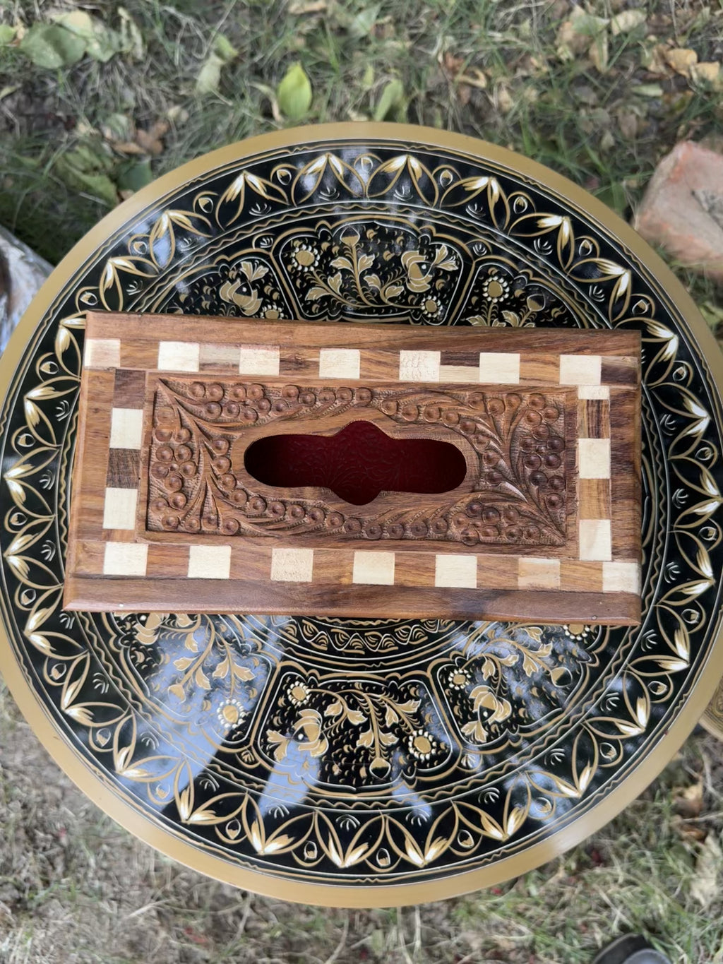 Handcrafted Tokri-Style Wooden Tissue Box