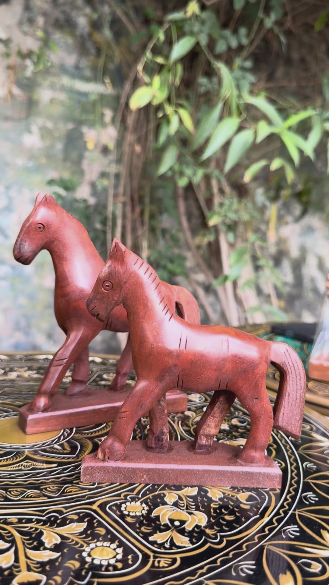 Handcrafted Royal Wooden Horse Sculptures – Set of 3