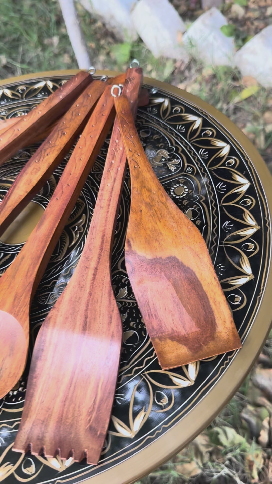 Handcrafted Wooden 7-Piece Cooking Spoon Set with Hooked Stand