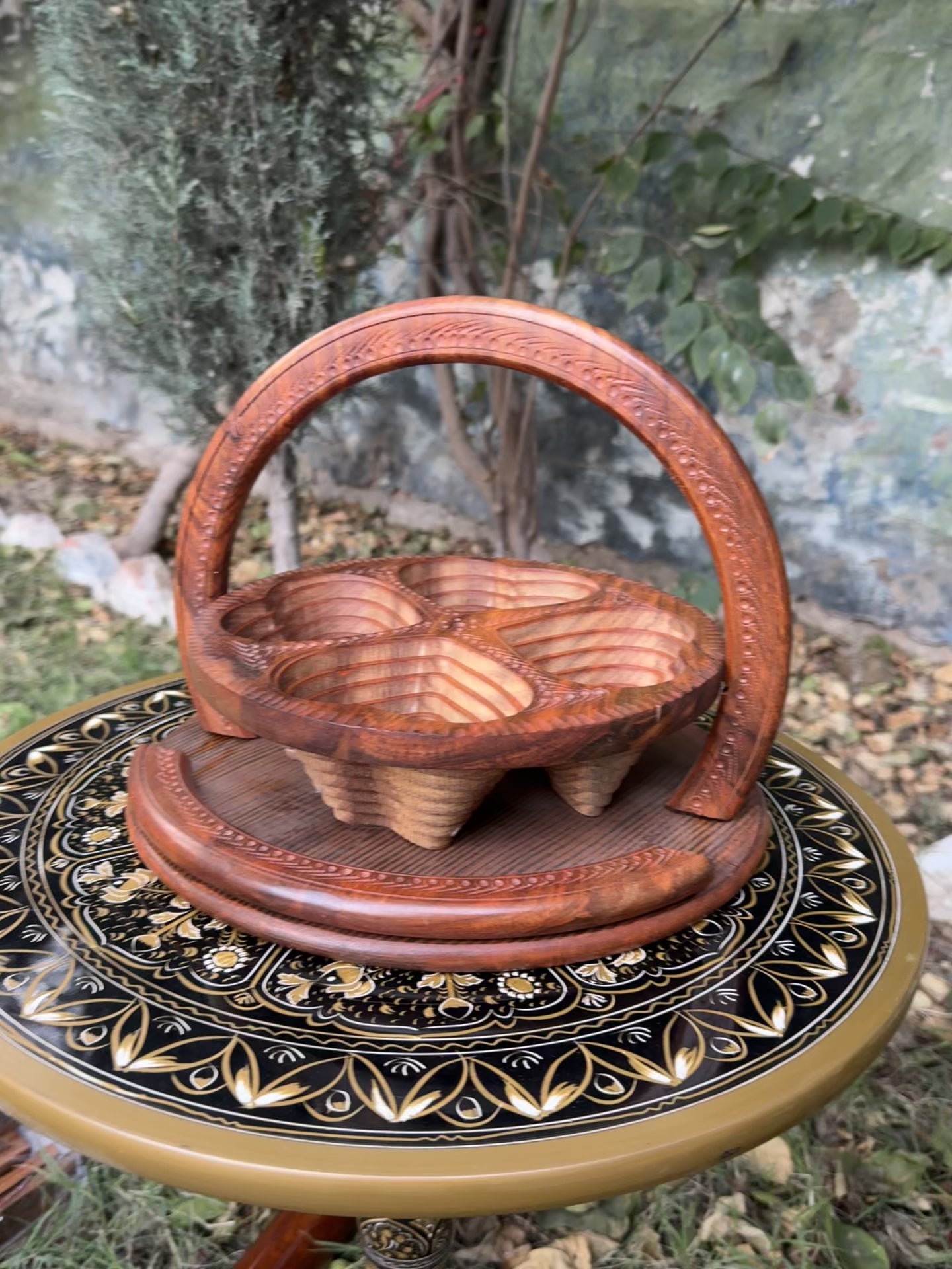 Handcrafted Small Foldable Wooden Dry Fruit Basket
