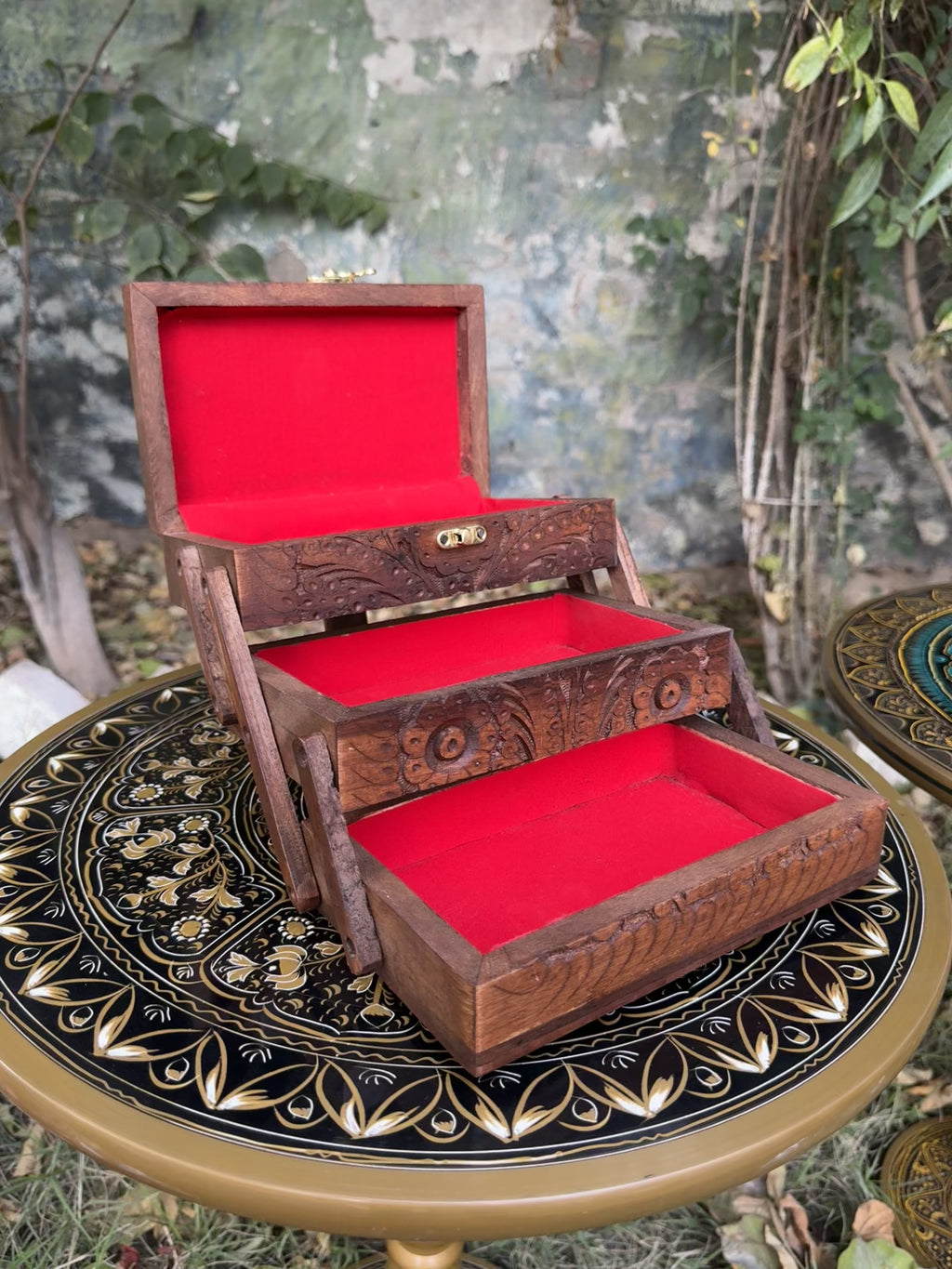 Handcrafted 3-in-1 Folding Wooden Jewelry Box