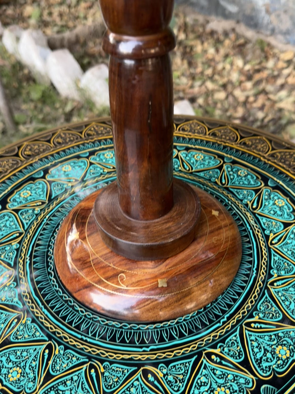 Handcrafted Wooden Floor-Standing Ashtray (with Intricate Brass Work)