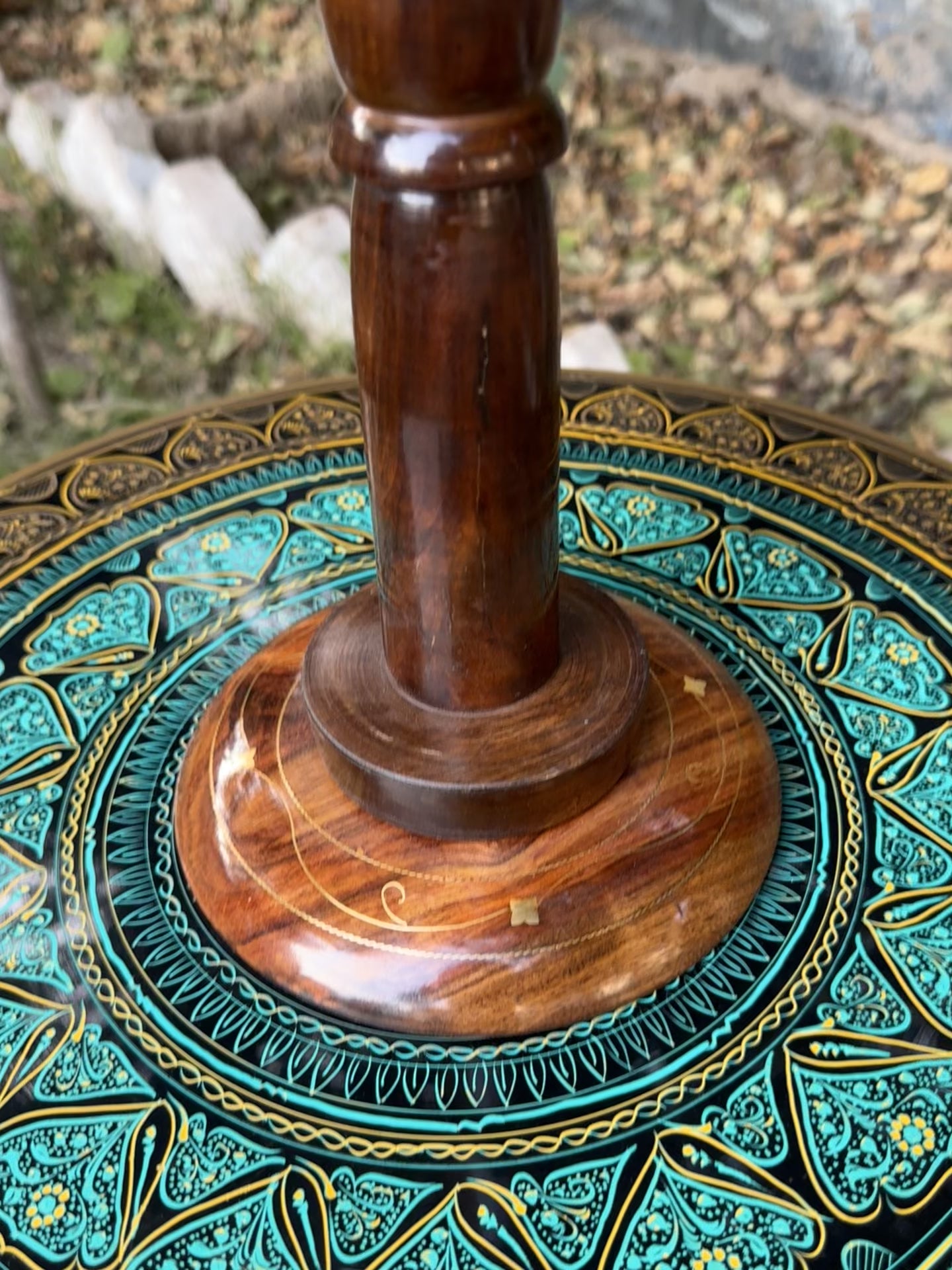 Handcrafted Wooden Floor-Standing Ashtray (with Intricate Brass Work)