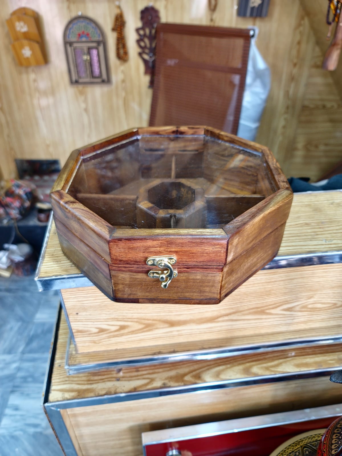 5-Slot Wooden Spice Organizer & Multi-Purpose Dry Fruit Box