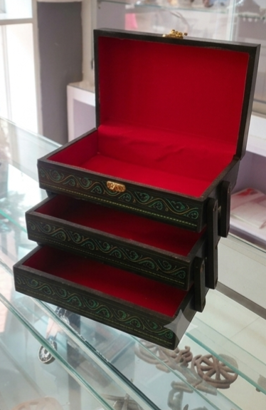 Premium Wooden Nakshi Craft Jewelry & Keepsake Box | 3-Tier Organizer)
